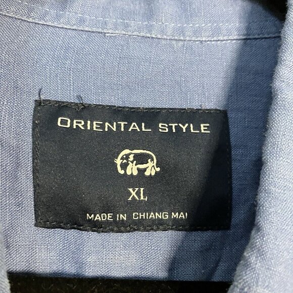 Oriental Style Shirt Mens XL Blue Linen Button Down Long Sleeve Neutral - Picture 4 of 7